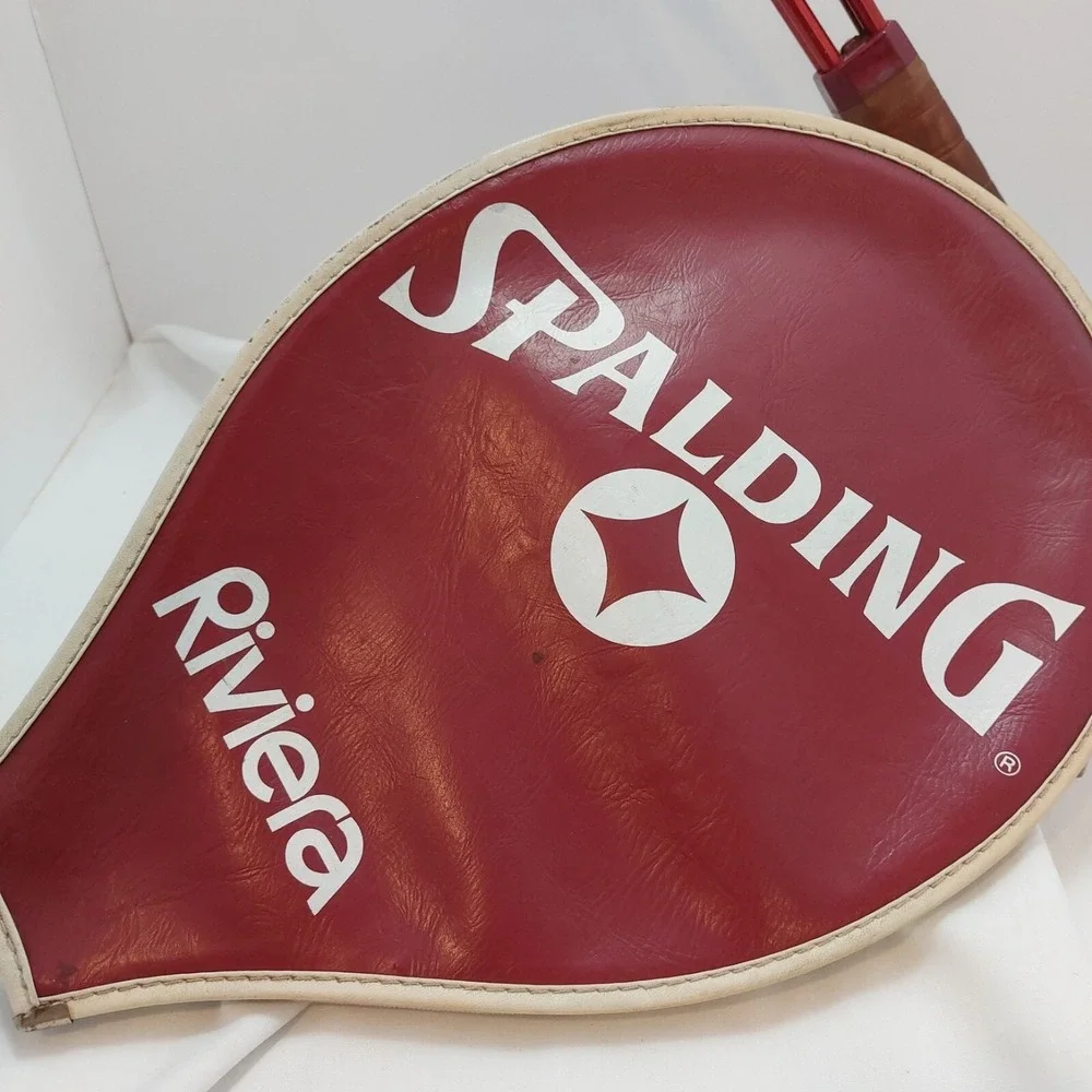 VTG SPAULDING RIVIERA Tennis Racket Cowhide grip   52-2458 W/ Zipper‎ Cover
